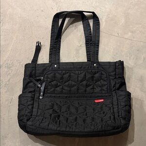 Black Quilted Skip Hop Diaper Tote Bag with Front Zip Pocket